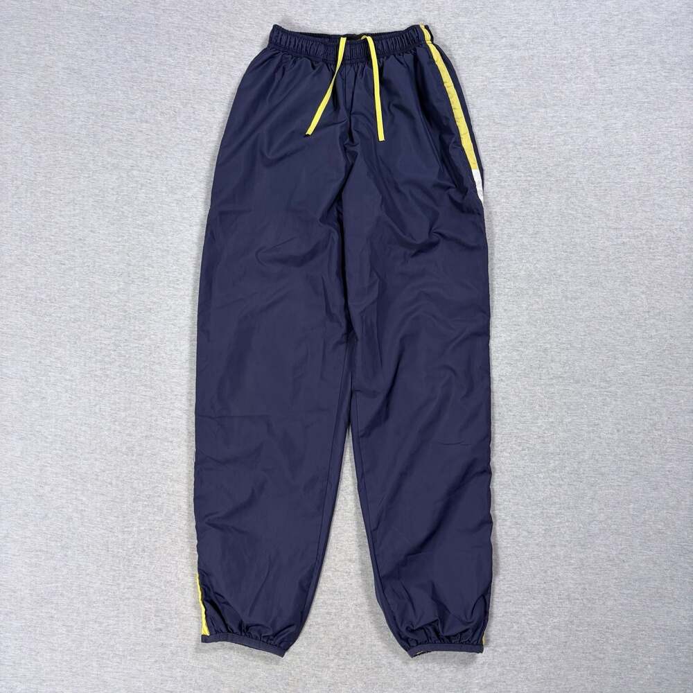 Vintage Nike Nylon Track Pants Navy Blue Yellow White Mesh Lined Size Small
